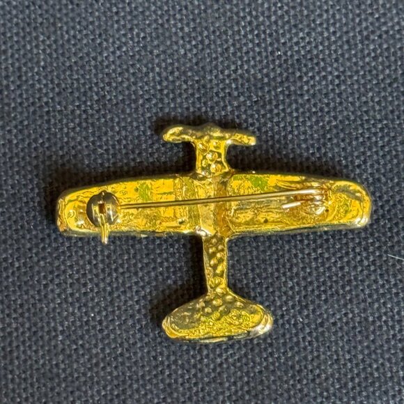 Gold-Tone Airplane Brooch Clear Rhinestones Vintage-Inspired Pin-Back Closure - Picture 8 of 8